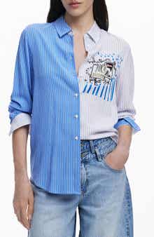 Desigual Colorblock Stripe Cotton Button-Up Shirt