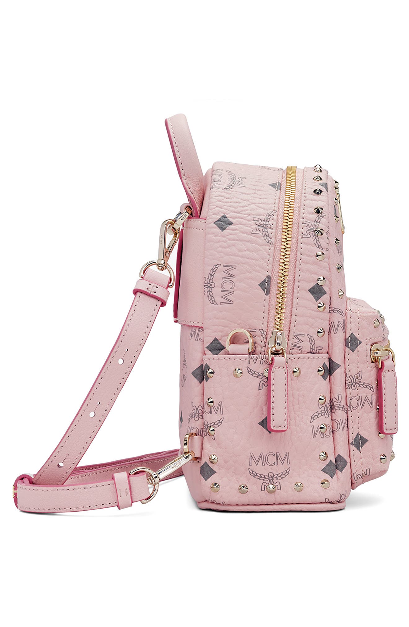 MCM Mini Stark Stud Coated Canvas Backpack, Alternate, color, 