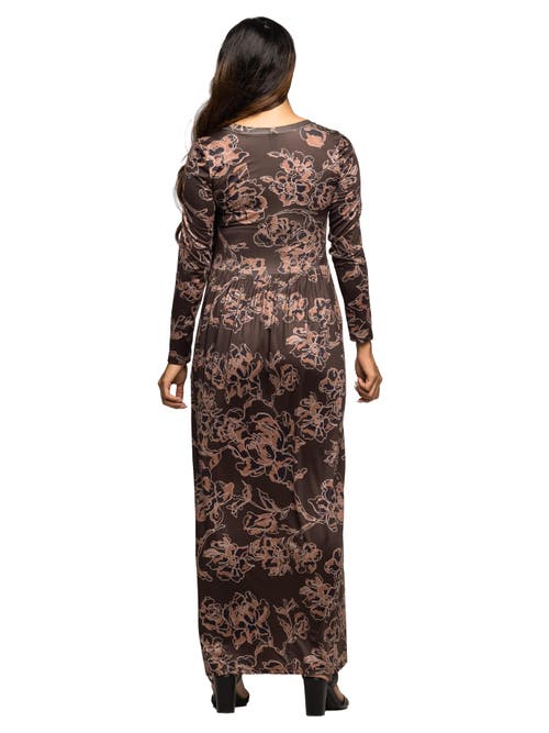 24seven Comfort Apparel Floral Long Sleeve Scoop Neck Maxi Dress In Multi