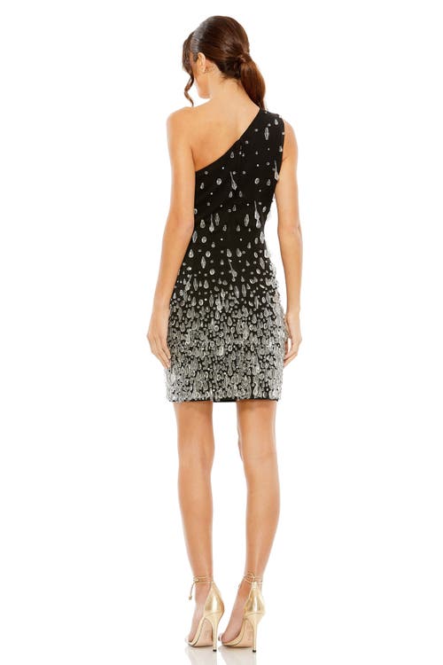 Mac Duggal One Shoulder Crystal Drop Dress In Black