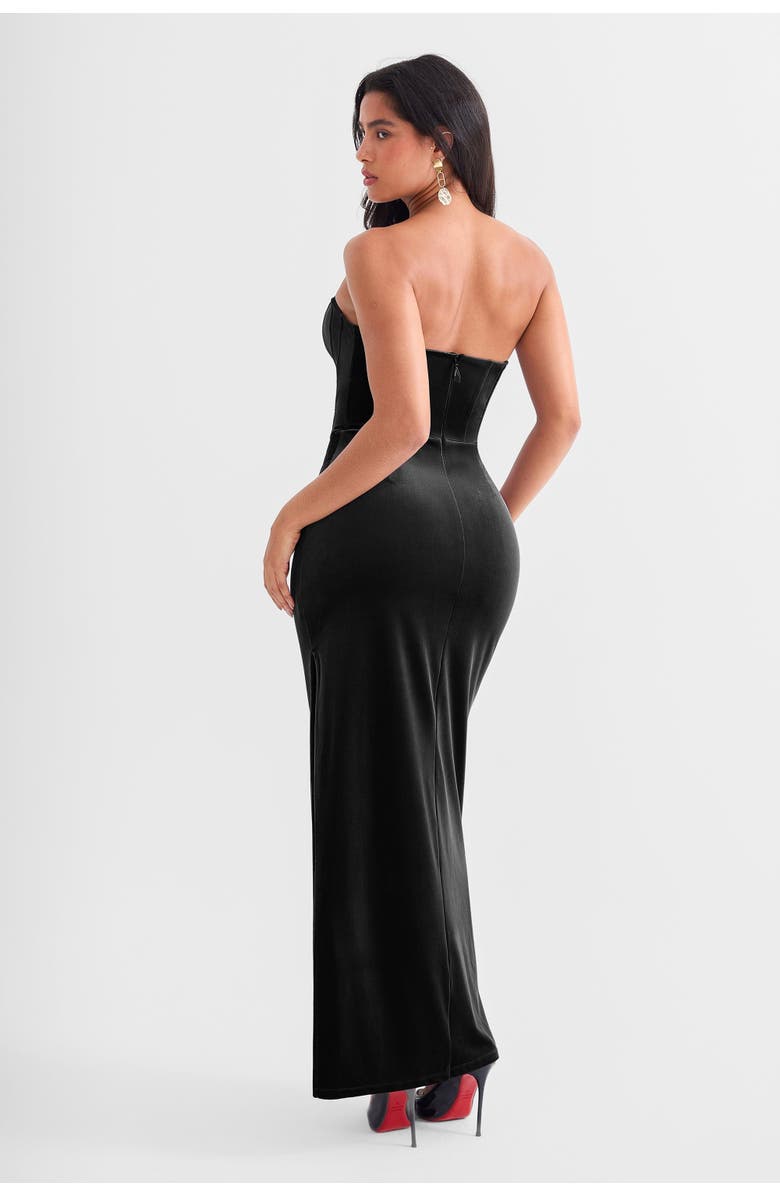 Popilush Strapless Velvet Ruched Sculpting Corset Gown, Alternate, color, Classic Black