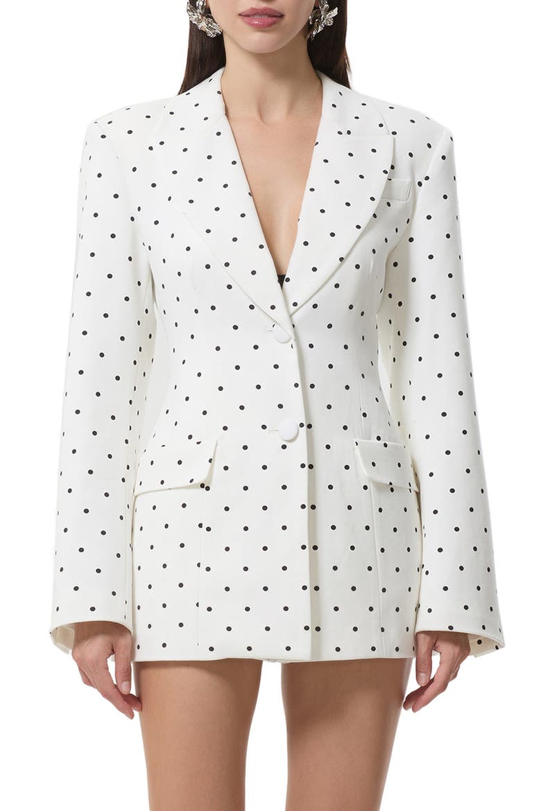 Polka Dot Pinch Waist Blazer, Main, color, WHITE MINI DOT