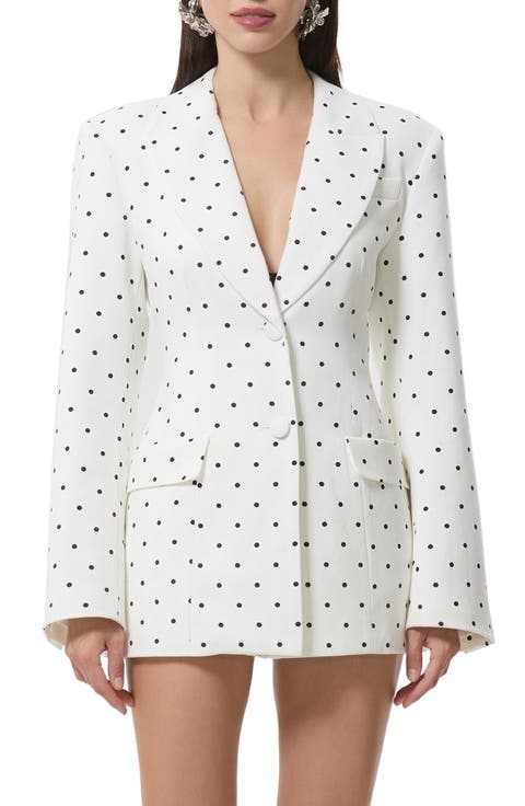 Polka Dot Pinch Waist Blazer
