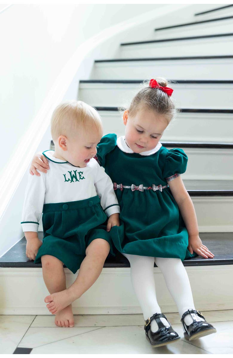 Florence Eiseman Pique And Velvet Short Sleeve All In One Shortall, Alternate, color, Green, White