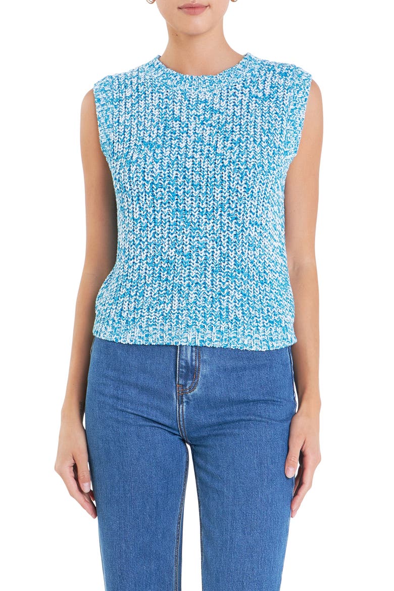 Marled Sleeveless Sweater, Alternate, color, BLUE/ WHITE