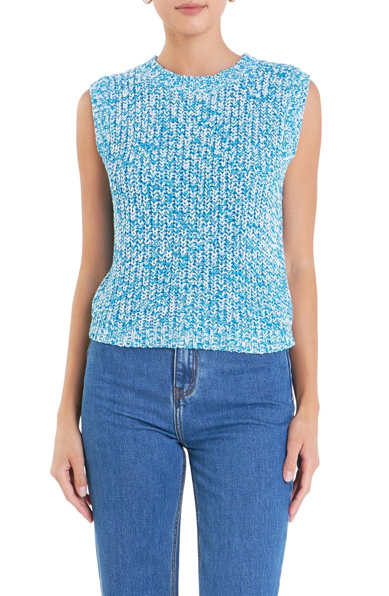 English Factory Marled Sleeveless Sweater, Alternate, color, Blue/ White