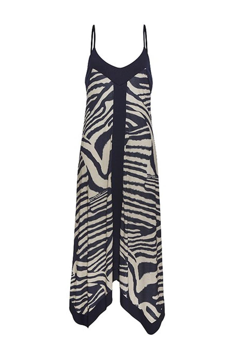 LASCANA Women's Color Block Trim Print Dress, Alternate, color, Ivory Navy