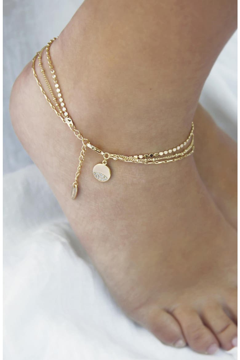 Pavé Disc Layered Chain Anklet, Alternate, color, GOLD