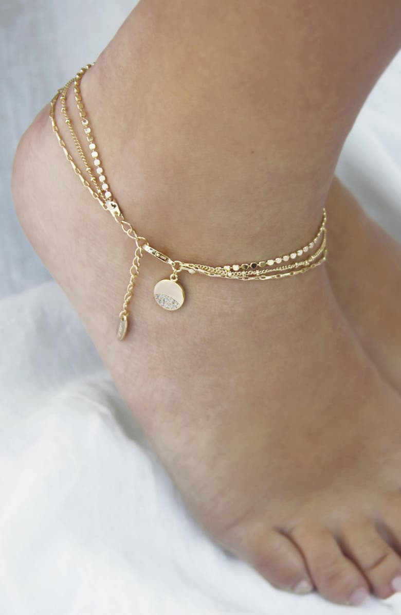 Ettika Pavé Disc Layered Chain Anklet, Alternate, color, Gold