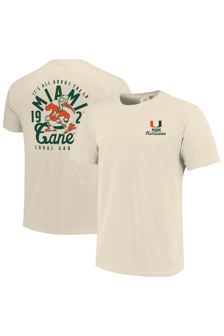 Men's Cream Miami Hurricanes Comfort Colors Mascot Overlay T-Shirt, Alternate, color, Cream