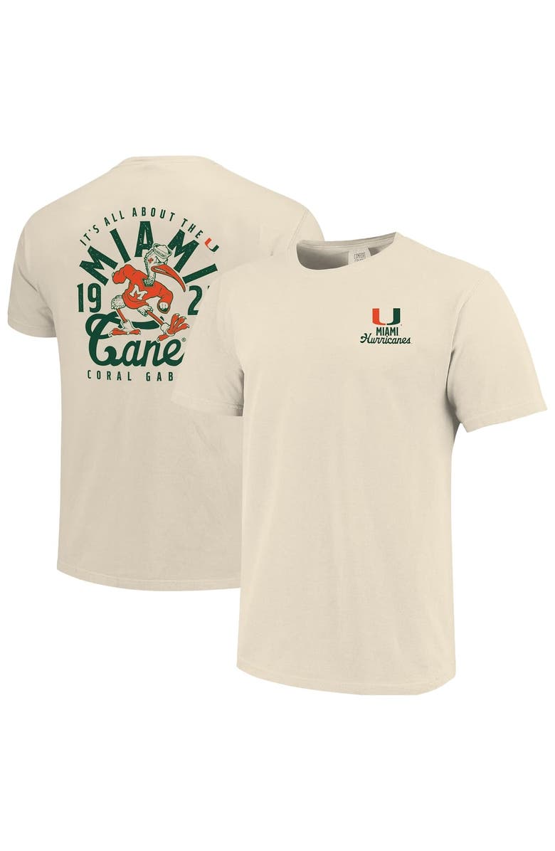 IMAGE ONE Men's Cream Miami Hurricanes Comfort Colors Mascot Overlay T-Shirt, Alternate, color, Cream