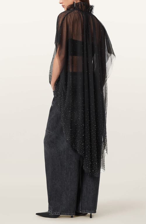 Allsaints Sez Embellished Sheer Tulle Cape In Black