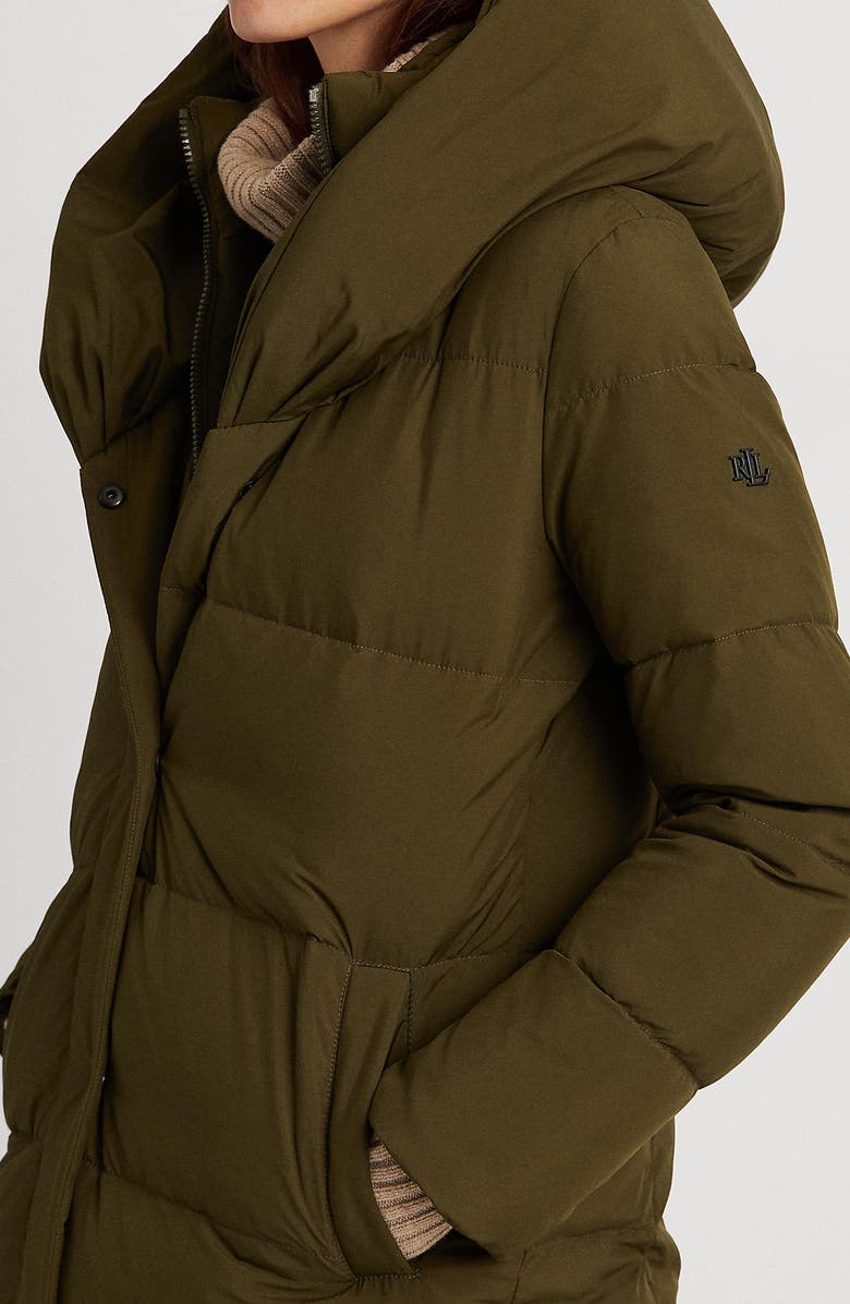 Lauren Ralph Lauren Pillow Hood Longline Down & Feather Jacket, Alternate, color, Loden