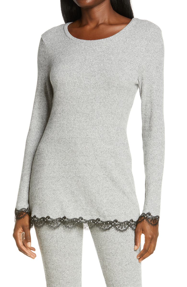 Natori Luxe Ulla Lace Trim Ribbed Top, Main, color, 