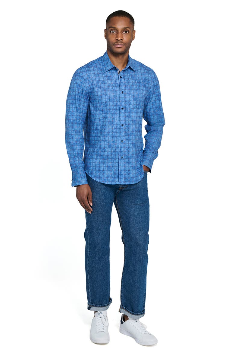Flannel Print Woven Long Sleeve Basic, Alternate, color, DK DENIM