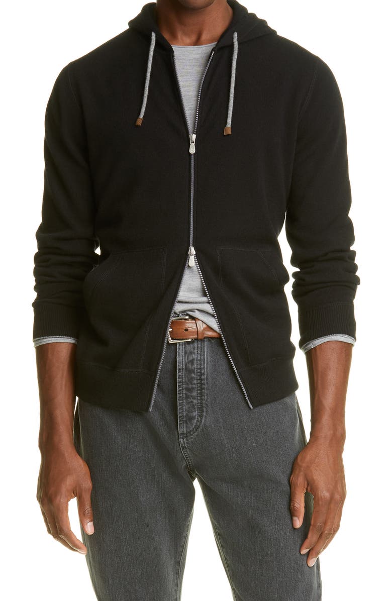 Brunello Cucinelli Cashmere Zip Front Hoodie, Main, color, 