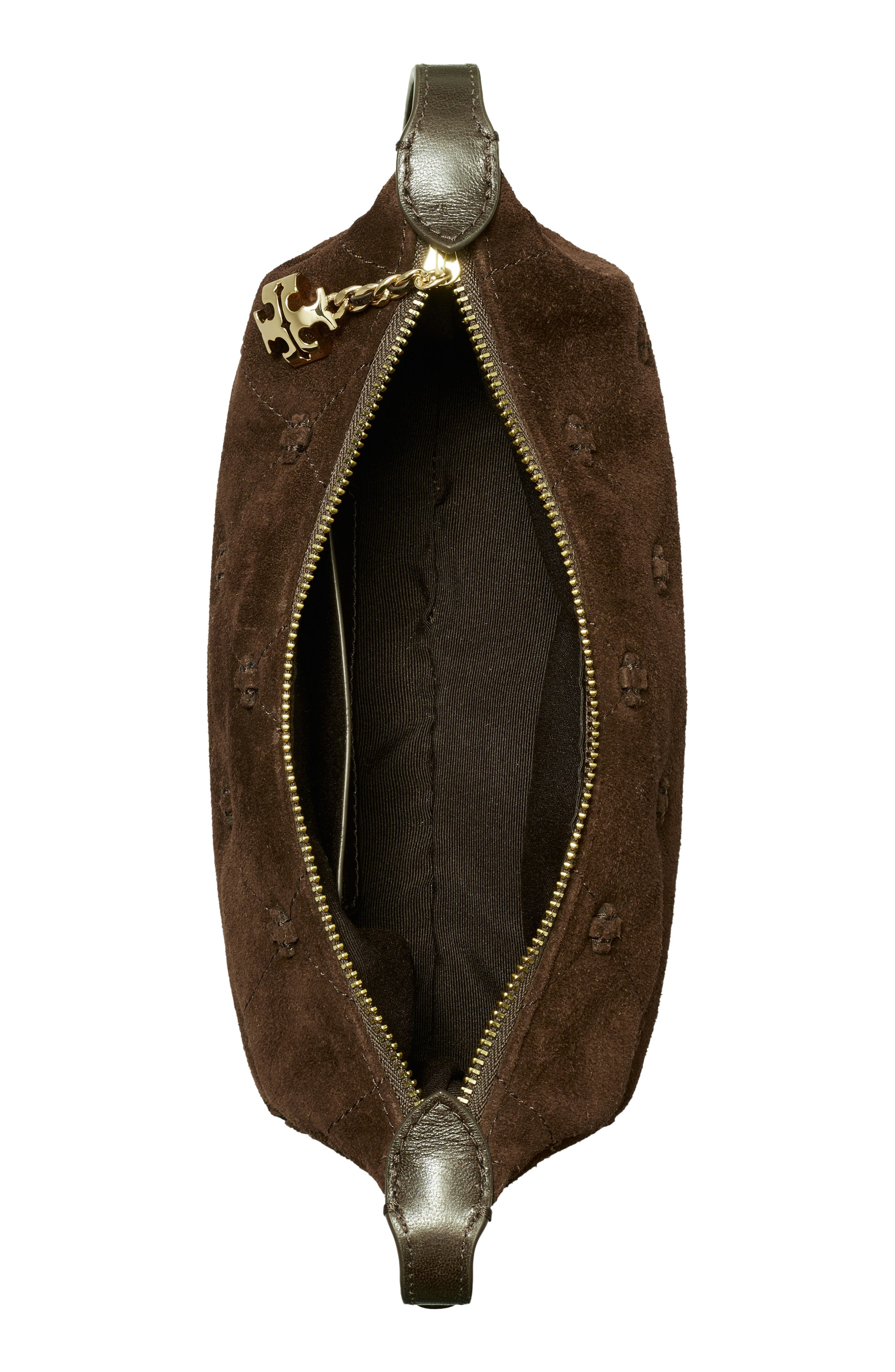 Bunny Knot Suede Pochette, Alternate, color, DARK COCOA