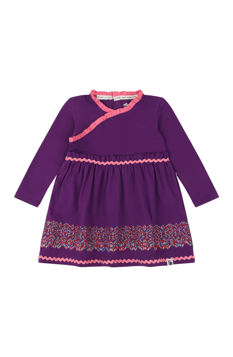 Mixed Up Clothing Girls Long Sleeve Ruffle Trim Dress, Main, color, Purple Multicolor