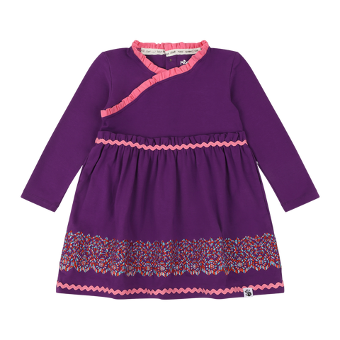 Girls Long Sleeve Ruffle Trim Dress