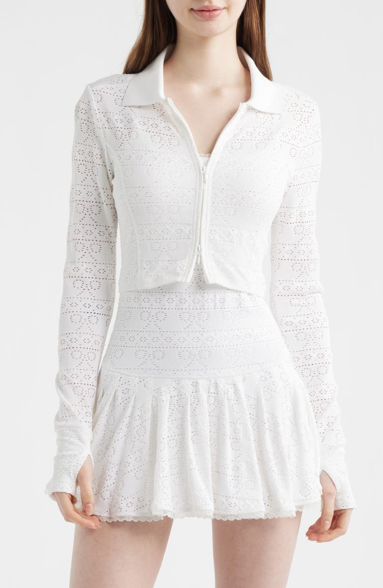 LoveShackFancy Tinker Pointelle Knit Jacket, Alternate, color, True White