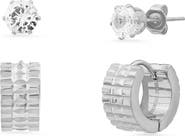 HMY JEWELRY Set of 2 CZ Stud & Huggie Earrings