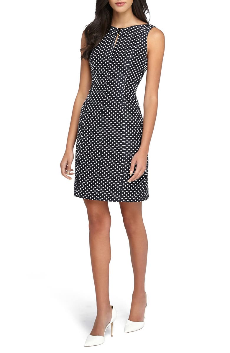 Tahari Polka Dot Jacquard Sheath Dress, Alternate, color, 