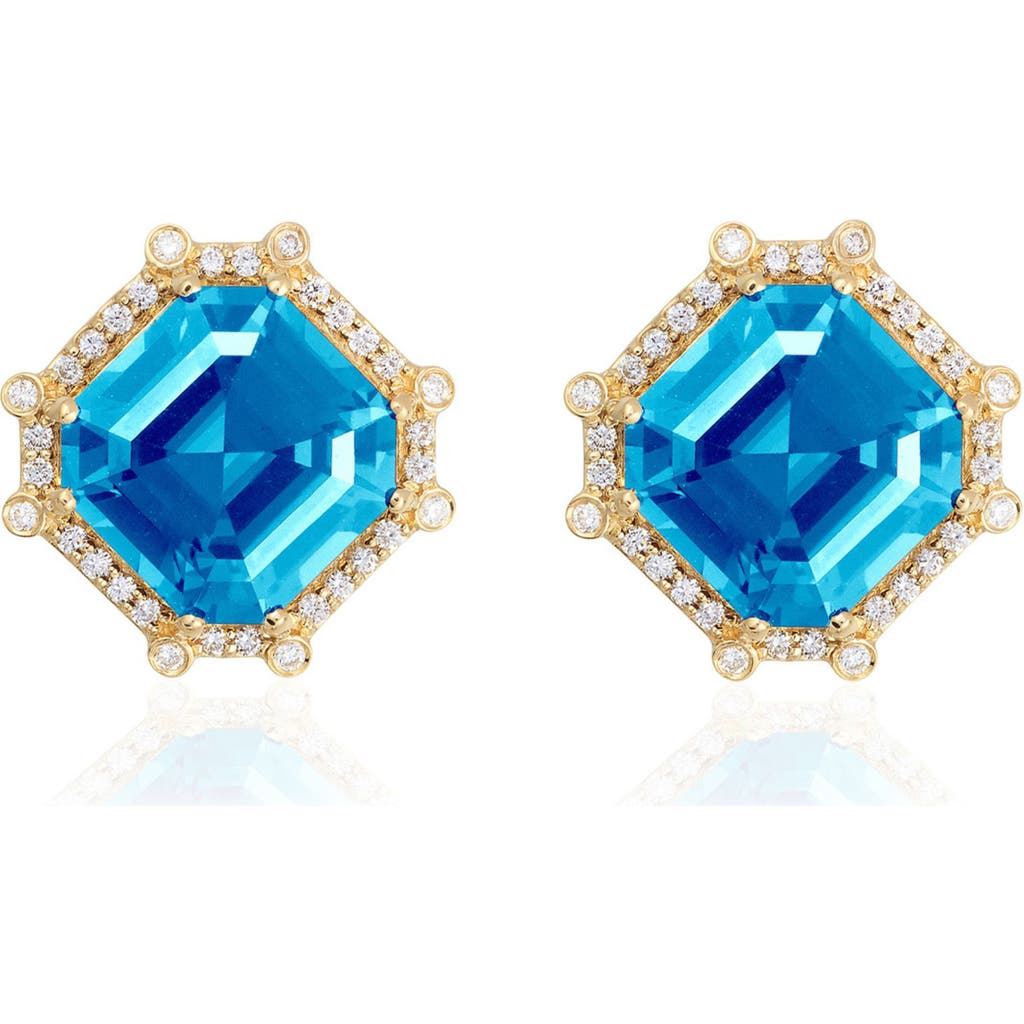 Goshwara Asscher Cut Stone Stud Earrings In Blue