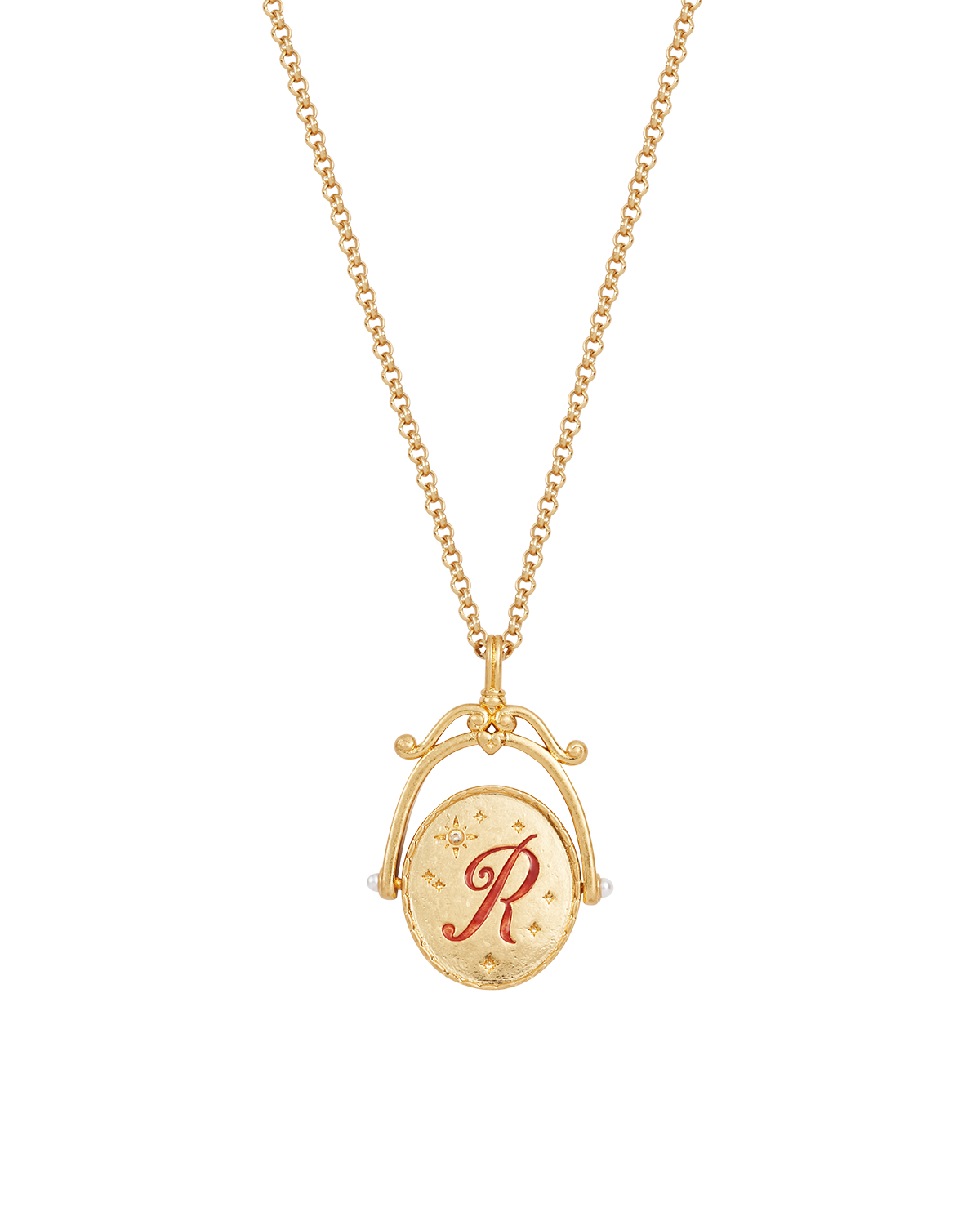 Fable England R Initial Rose Gold Spinner Chain Necklace