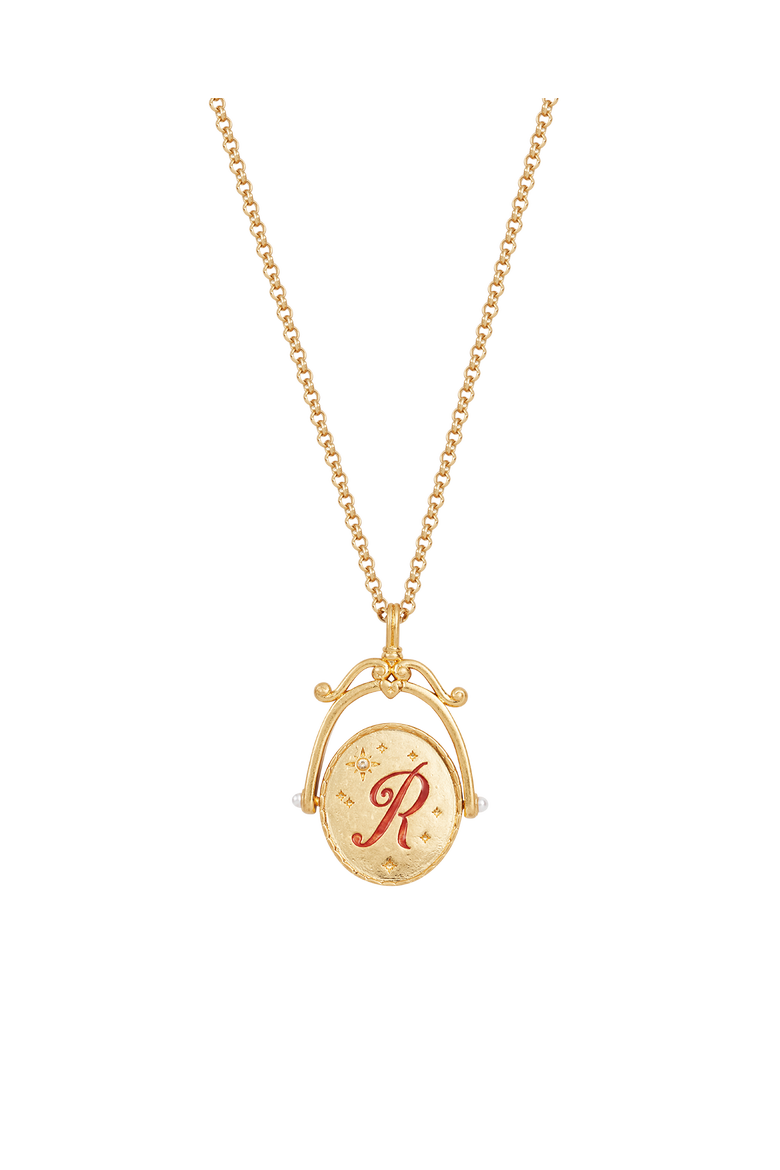 R Initial Rose Gold Spinner Chain Necklace, Main, color, Gold