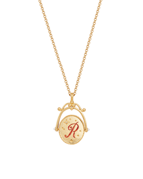R Initial Rose Gold Spinner Chain Necklace