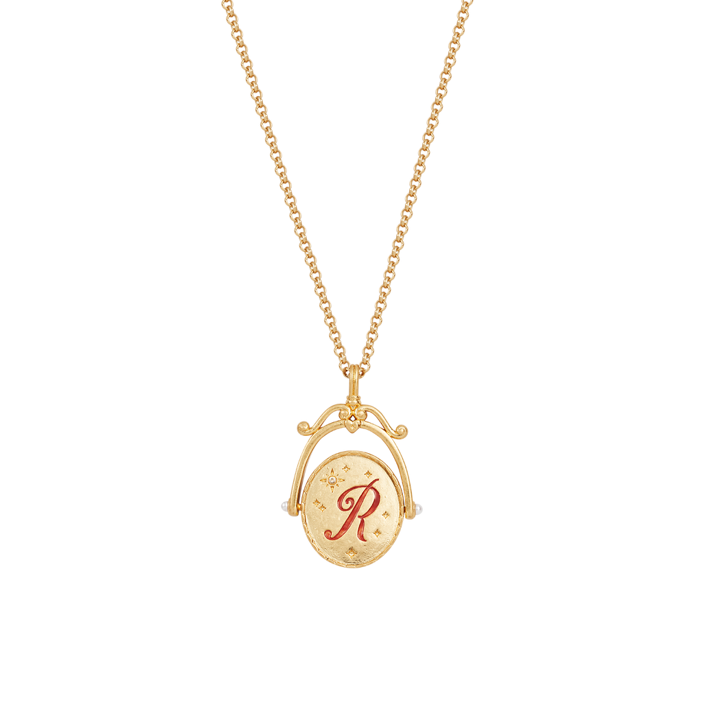 Fable England R Initial Rose Gold Spinner Chain Necklace