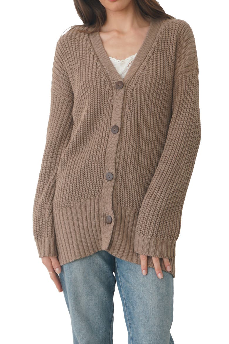Emily Long Cotton Cardigan, Main, color, Mocha