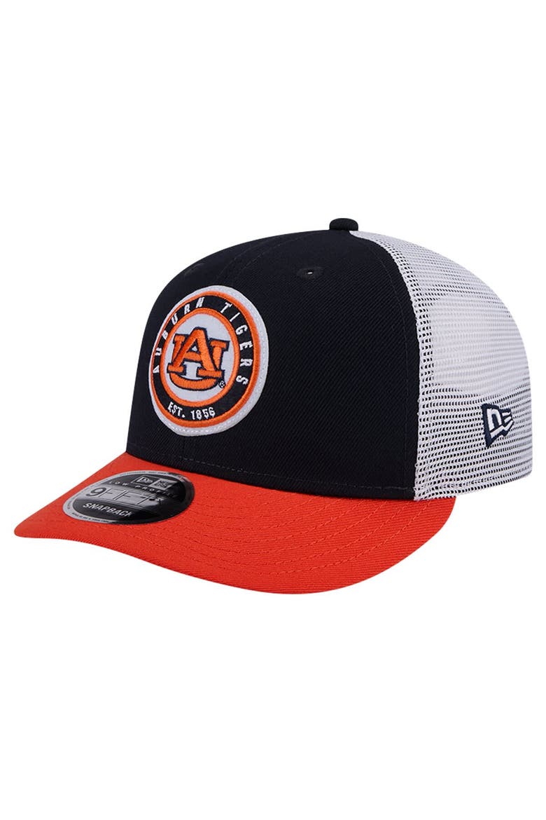 Men's New Era Navy Auburn Tigers Throwback Circle Patch 9FIFTY Trucker Snapback Hat, Main, color, Navy