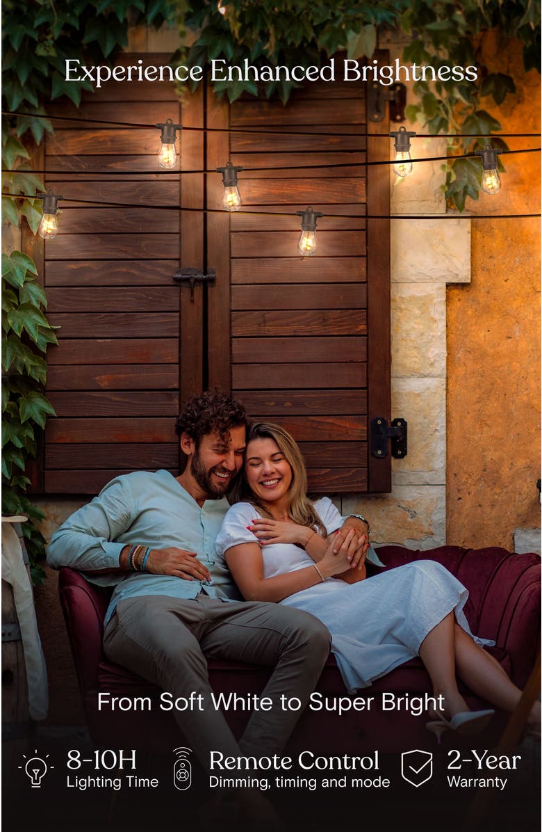 Brightech 27 ft or 48 ft, Solar‑Powered Heavy Duty LED Outdoor String Lights, Weatherproof Spiral Filament Edison Bulbs, Alternate, color, 27 Ft 12 Bulbs | Soft White