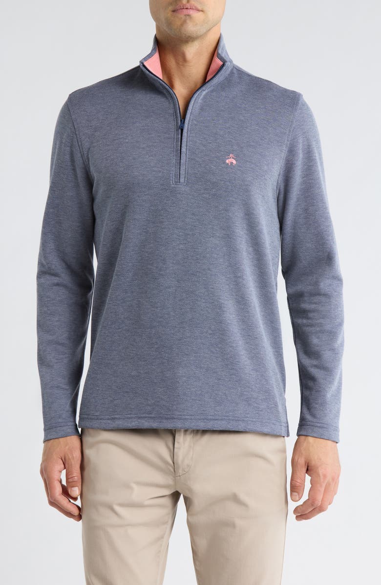 Brooks Brothers Heathered Quarter Zip Pullover, Main, color, Denim Heather