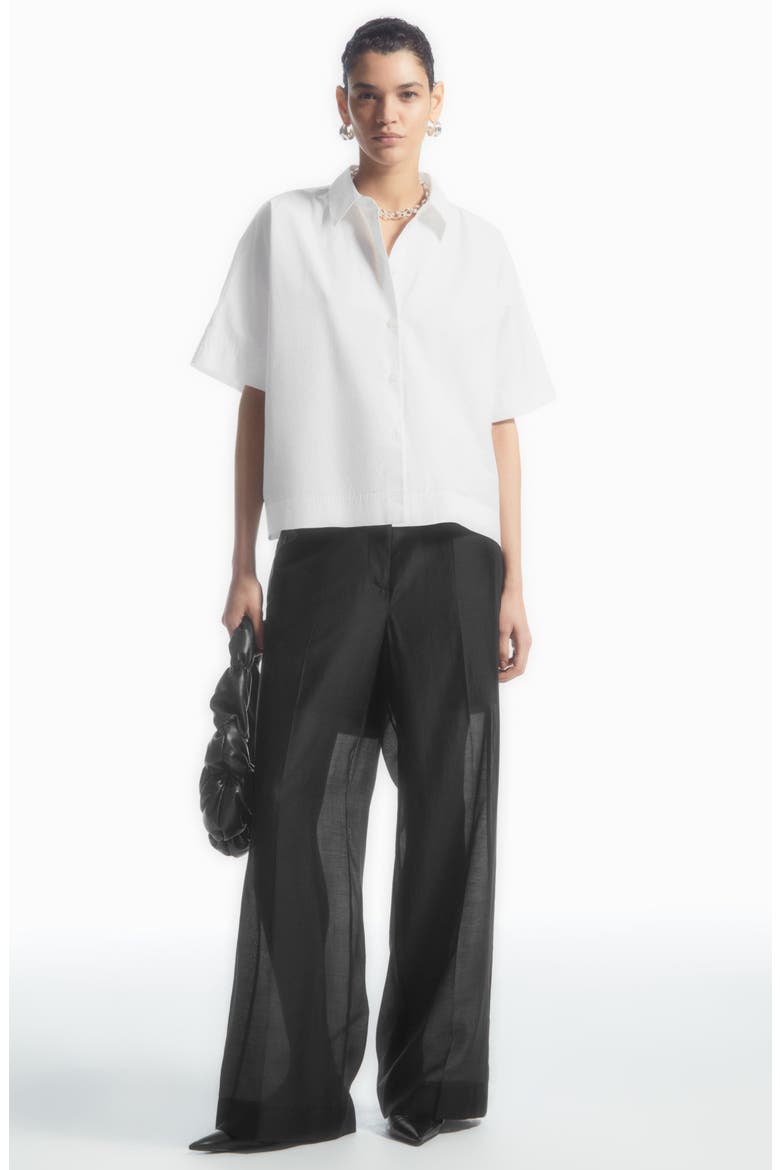 Boxy Short Sleeve Cotton Button-Up Shirt, Alternate, color, WHITE
