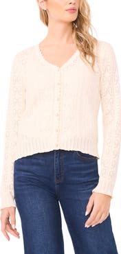 CeCe Pointelle Stitch Bow Cotton Cardigan
