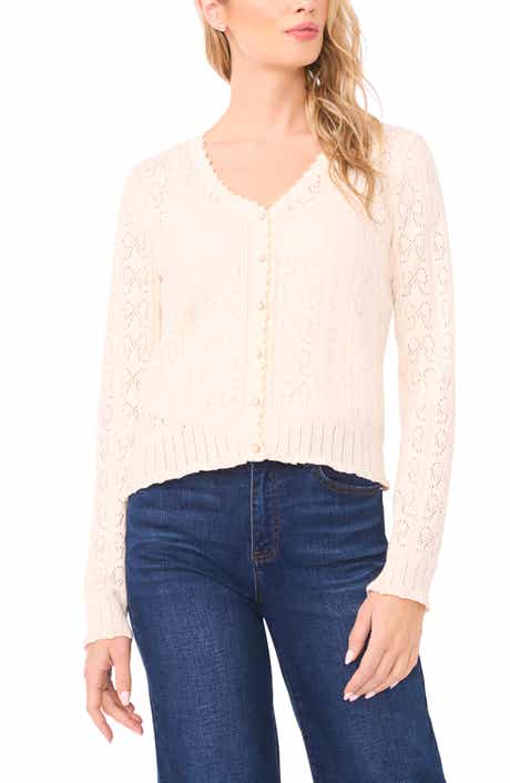 Pointelle Stitch Bow Cotton Cardigan