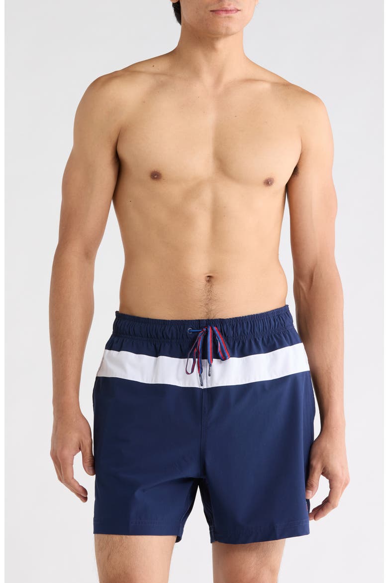 Colorblock Volley Swim Trunks, Main, color, NAVY