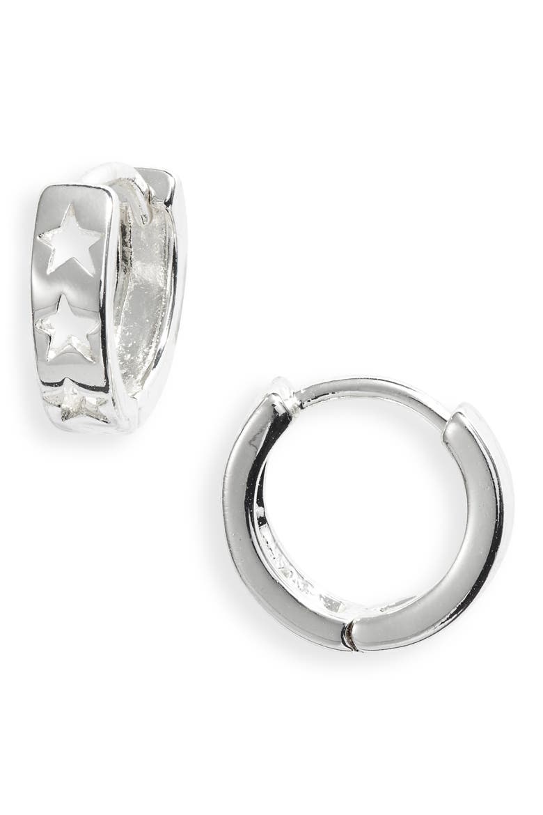 Cut Out Stars Huggie Hoop Earrings, Main, color, SILVER PLATED
