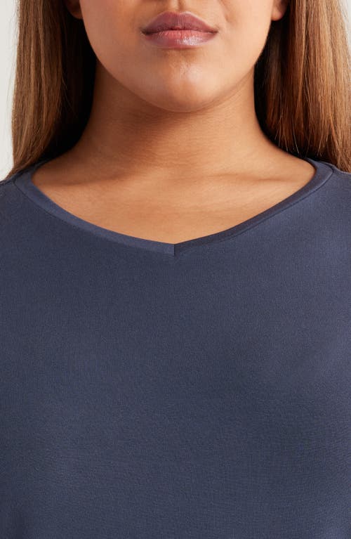 Eileen Fisher Boxy Long Sleeve V-neck Top In Blue