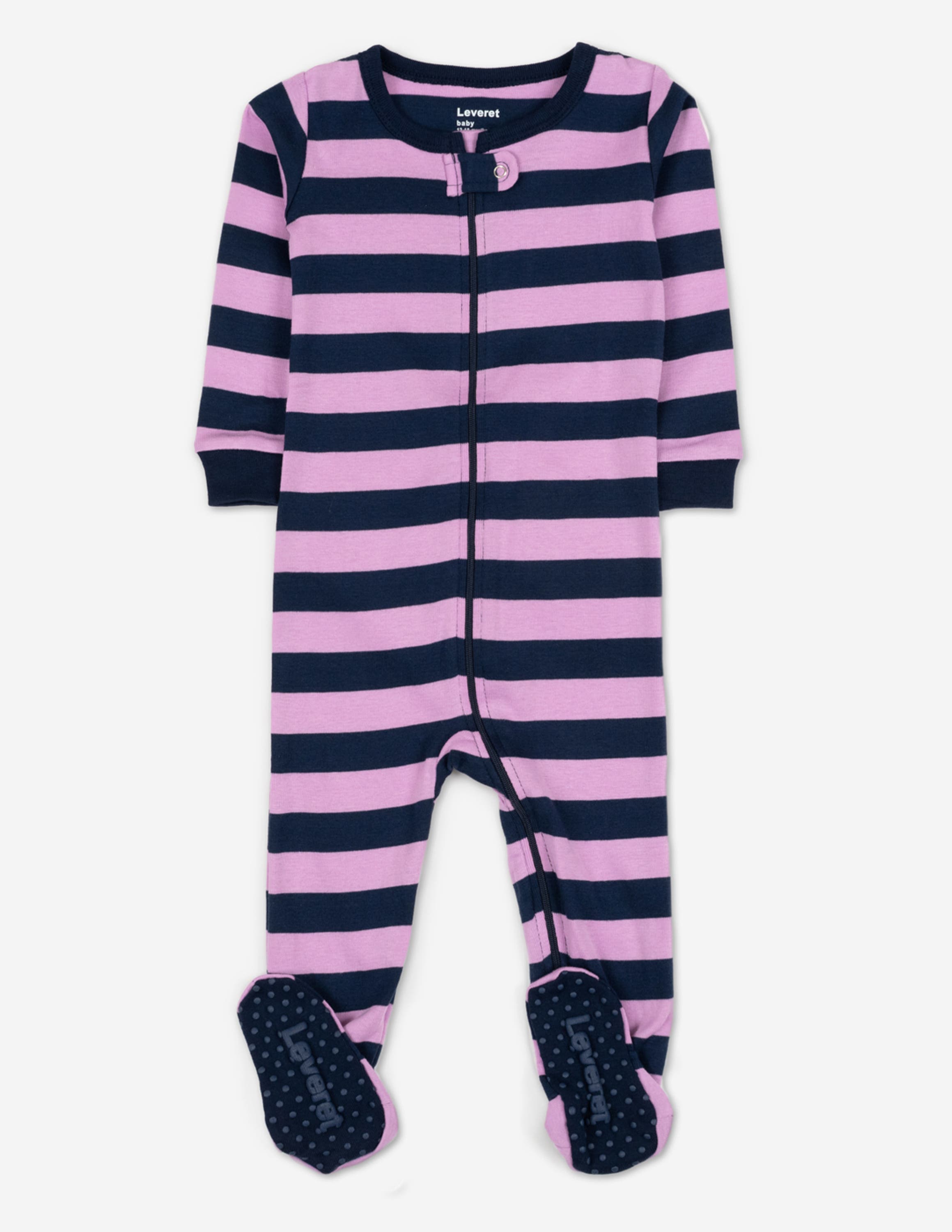Leveret Kids Footed Striped Cotton Matching Family Pajamas In Pink