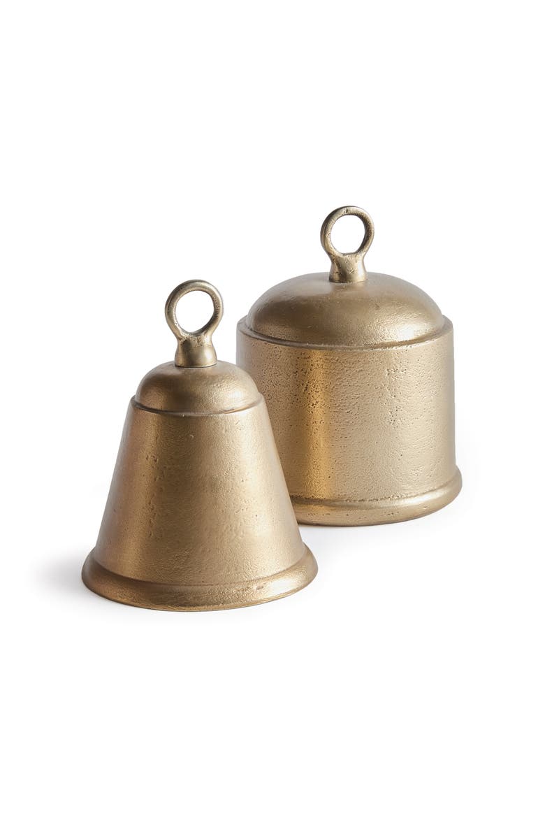 6.4" La Taverna Decorative Cast Aluminum Tabletop Centerpiece Bells Set of 2, Main, color, Gold