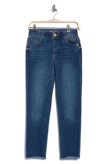 Democracy Fray Hem Slim Straight Jeans In Blue