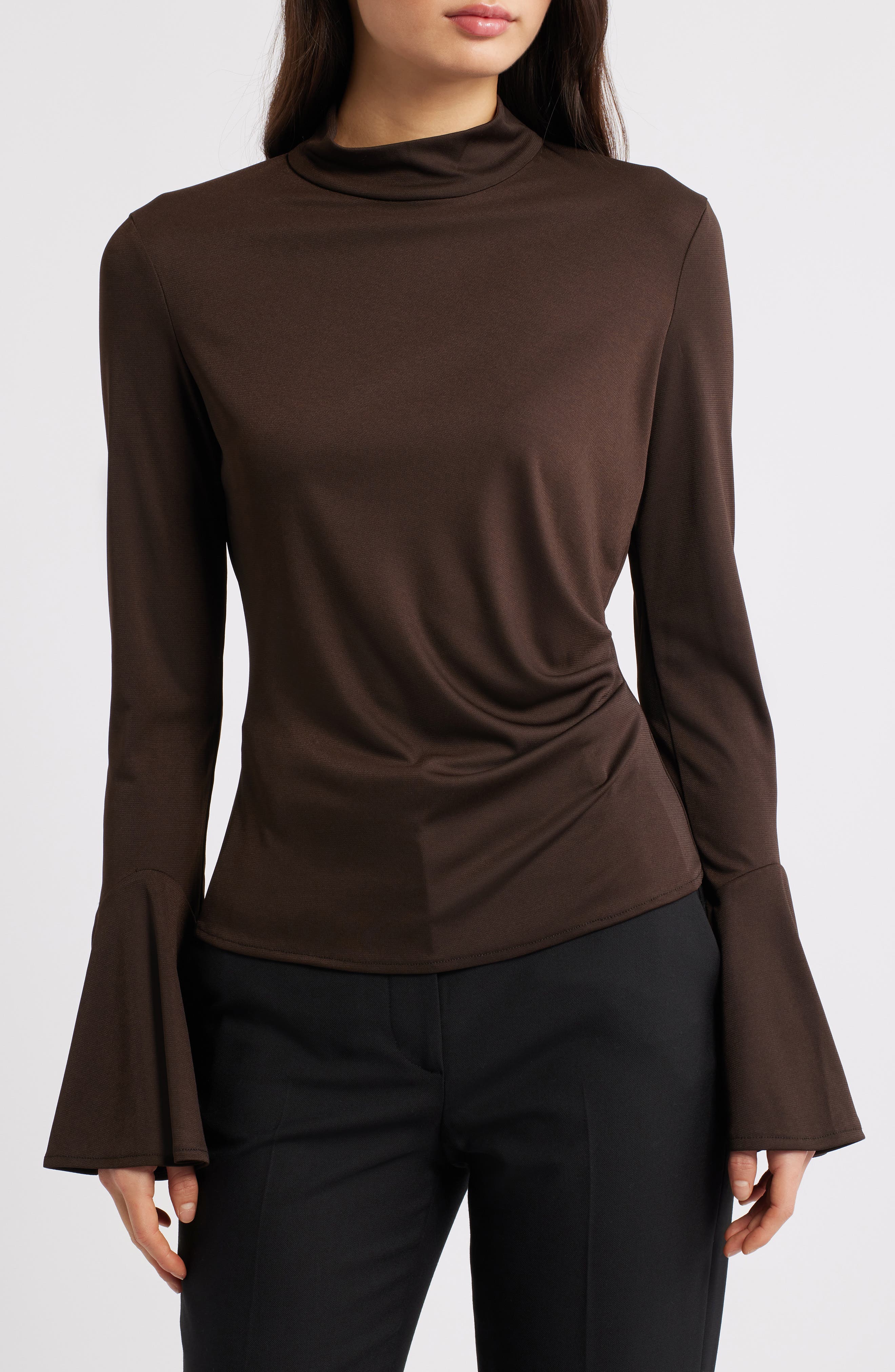 MANGO Ruched Bell Sleeve Top