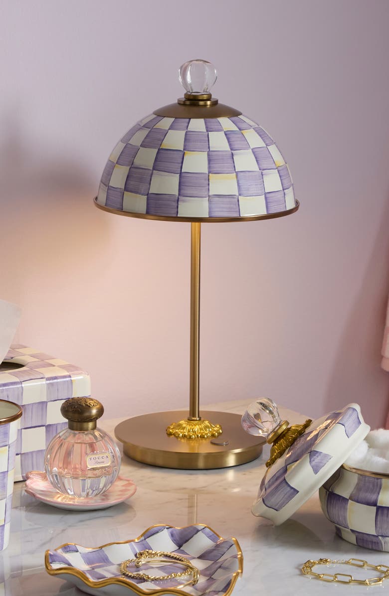 MACKENZIE CHILDS Violet Check LED Rechargeable Dome Table Lamp, Alternate, color, Violet