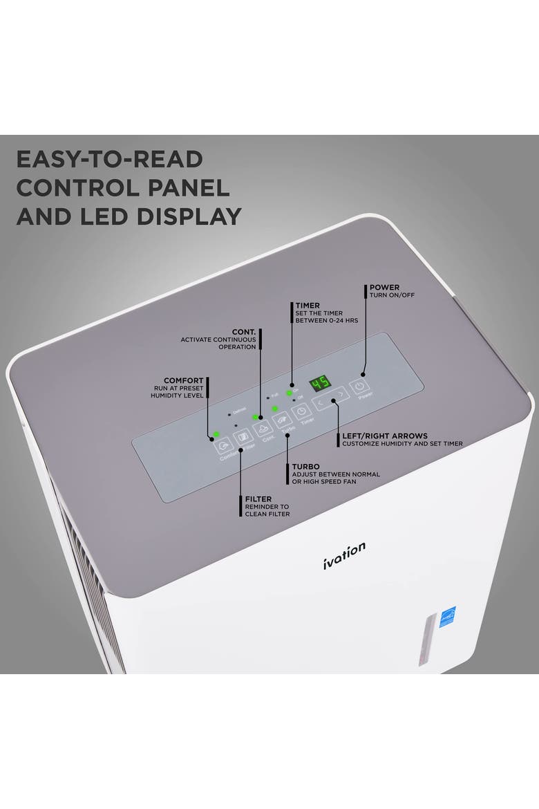 Energy Star Dehumidifier with Hose Connector, Humidity Control & Auto Shutoff, Alternate, color, White