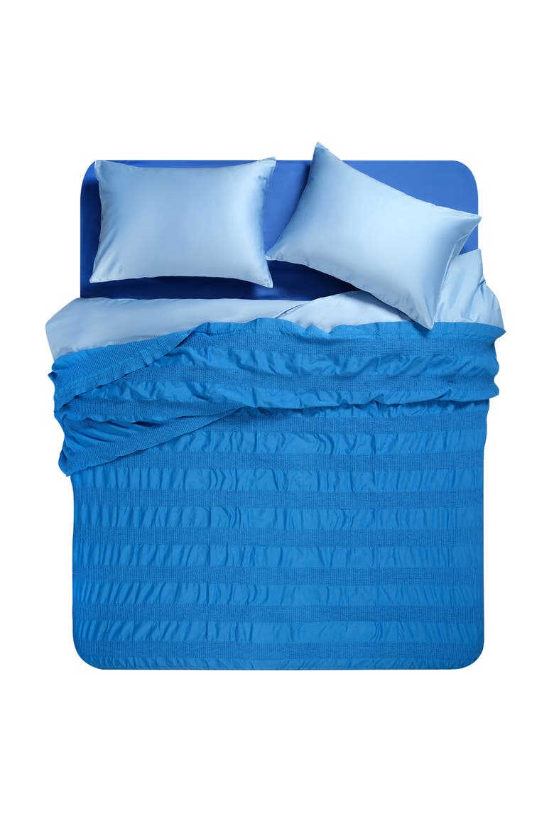 Braga Waffle King Size 100% Cotton Pique 94X87 In, Alternate, color, Medium Blue