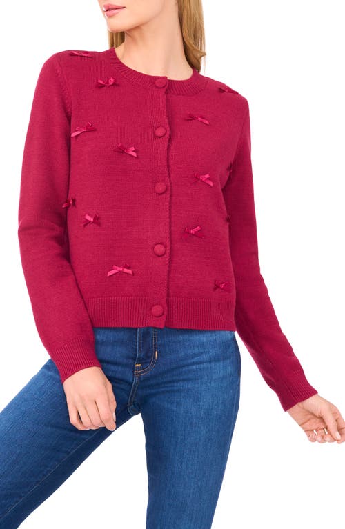 CeCe Bow Detail Crewneck Cardigan in Deep Merlot  product