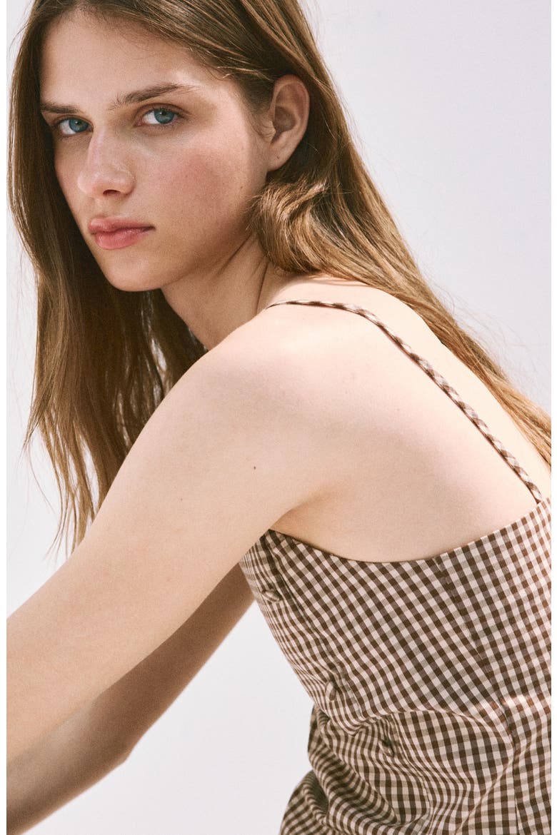 Gingham Print Crop Camisole, Alternate, color, BROWN